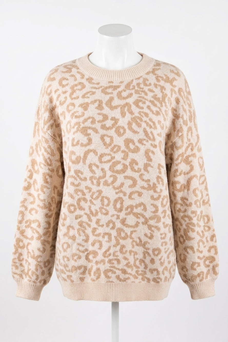 NEW GILLI snow leopard crew neck sweater in ivory